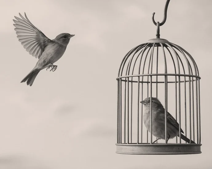 El pájaro enjaulado cree que volar es una enfermedad reflexión sobre la libertad