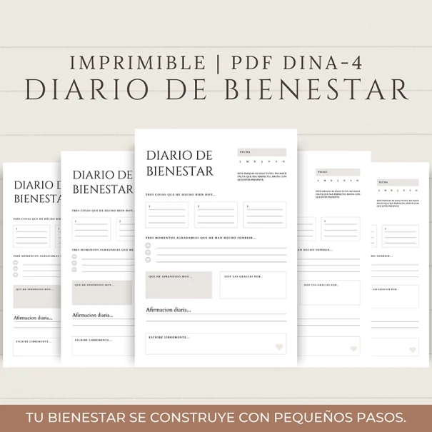 Diario de bienestar imprimible en PDF