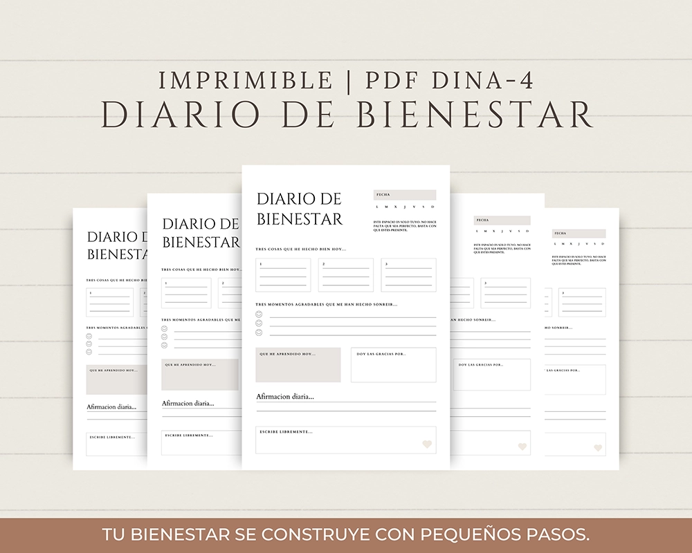 Diario de bienestar imprimible en PDF